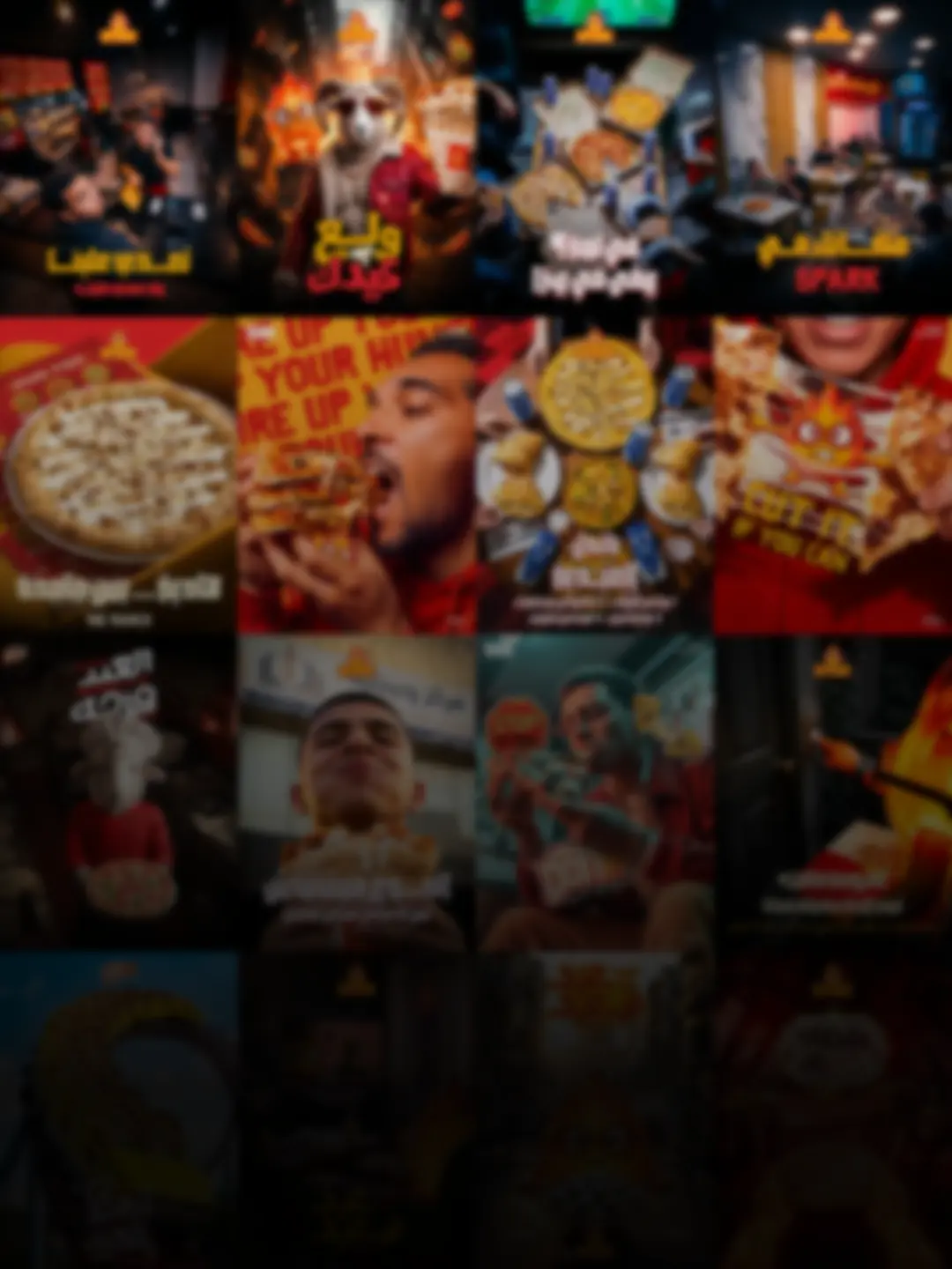 TABLE ONE project cover: a grid of social media designs for a pizza restaurant in a red identity